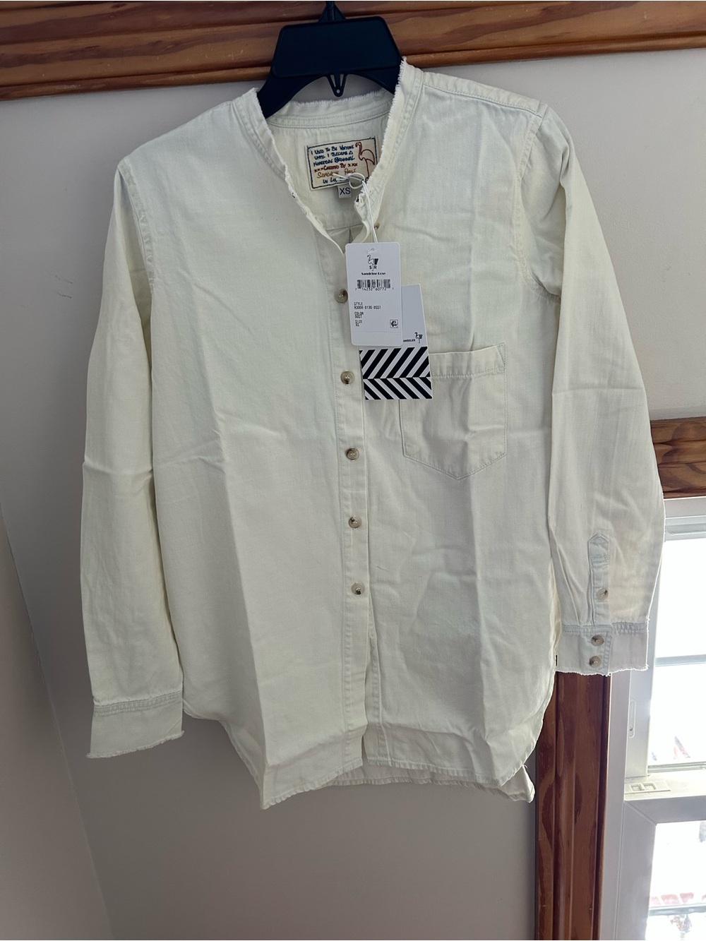 Cream Collarless Button-Up Shirt